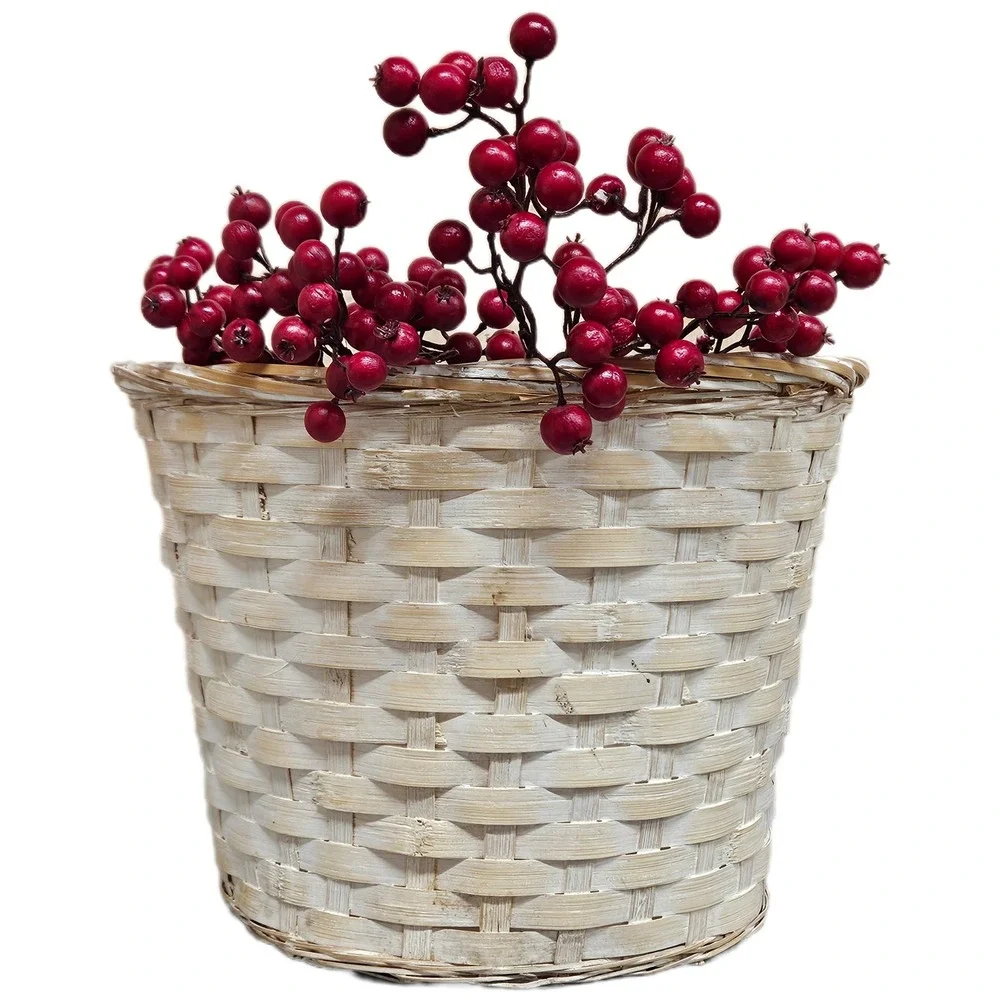 Set of 2 Rustic White Wash‎ Woven Baskets Plant Pot Cover Storage Containers